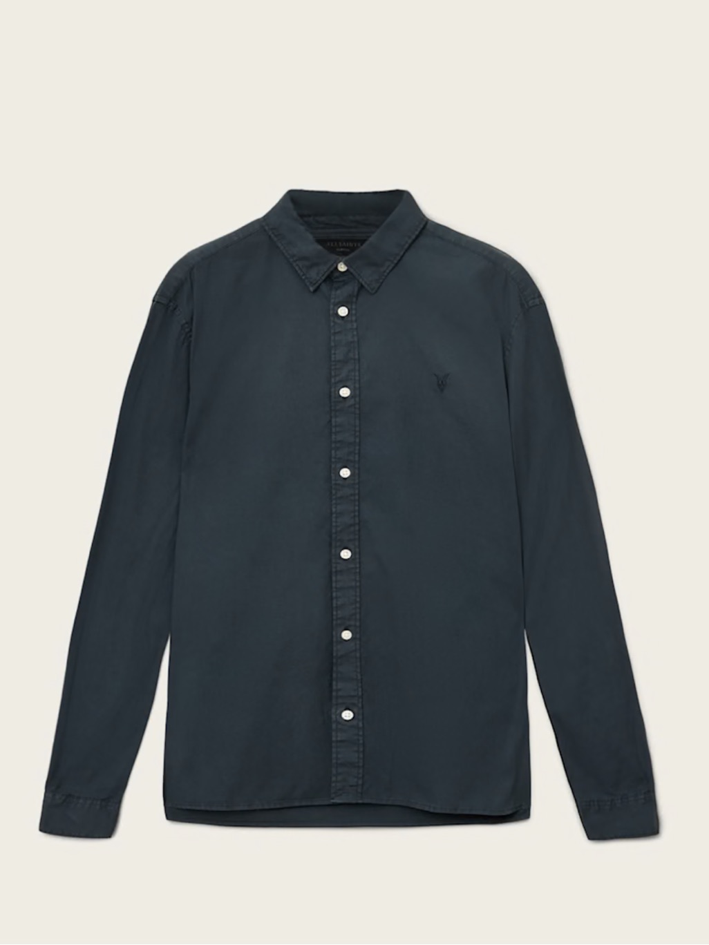 Allsaints Men's Hawthorne Cascade Blue Button-Down Cotton Shirt Size Medium